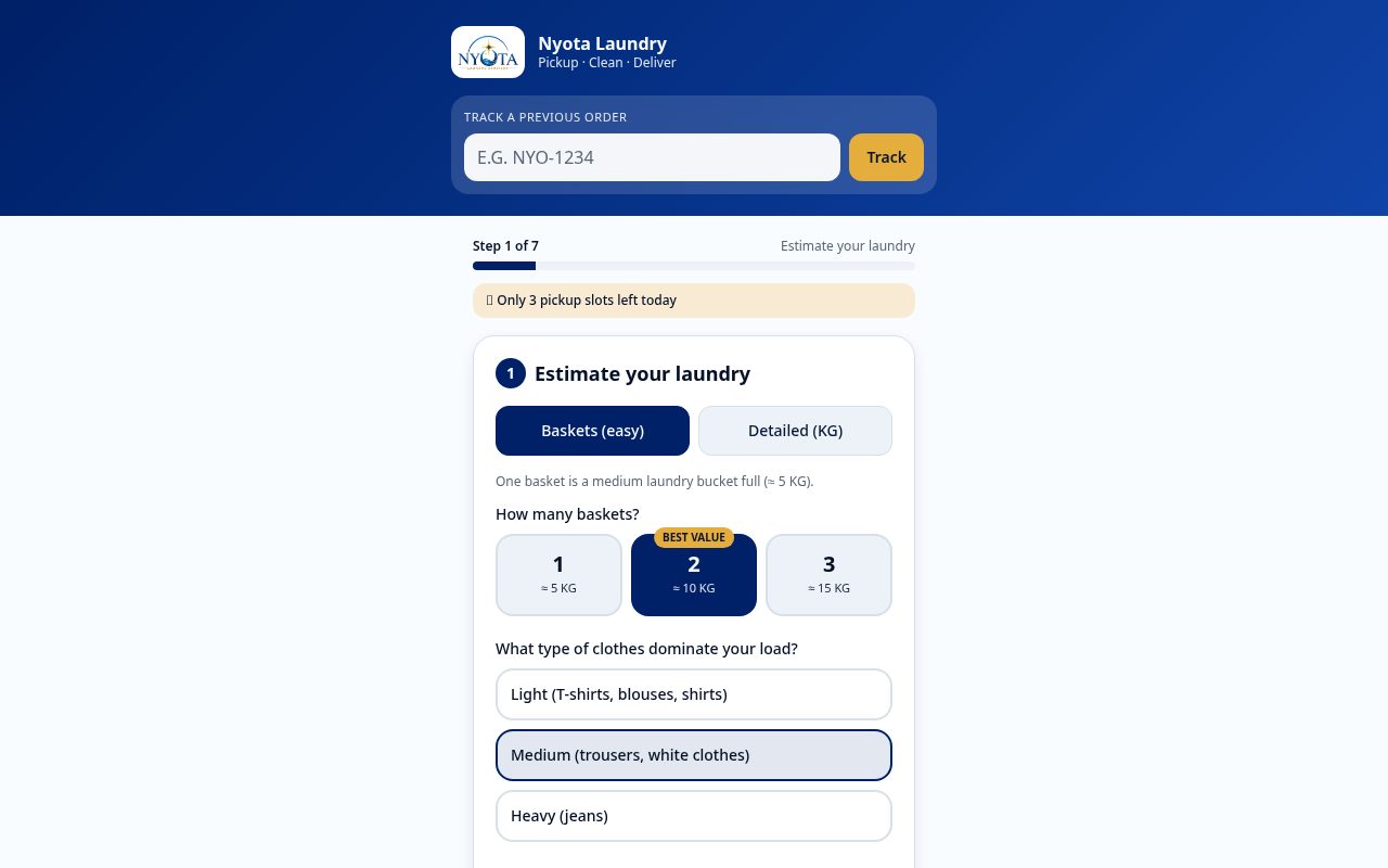 Nyota Laundry Express live app preview